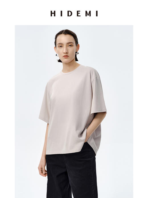 HIDEMI 自然棉系列廓形宽松短袖T恤 白色/深灰/豆乳色/巧克力色 商品图7