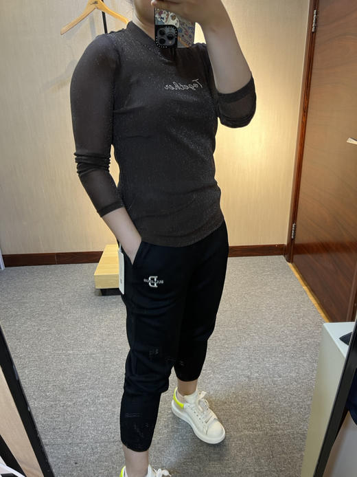 针丝缘春新款超弹百搭亮闪网眼儿显瘦打底衫3693 商品图9