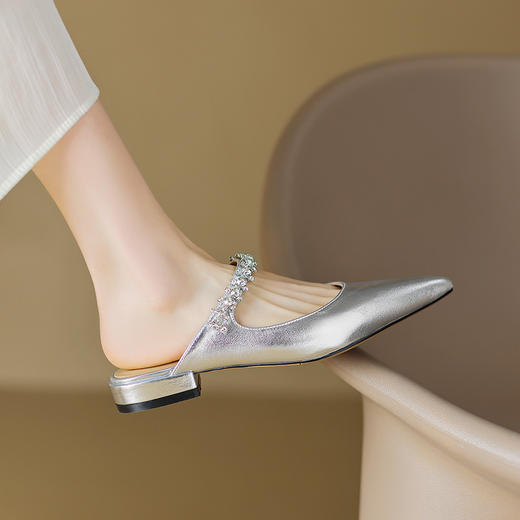 优雅舒适，尖头真皮后空平底拖鞋DB-M5588 商品图0