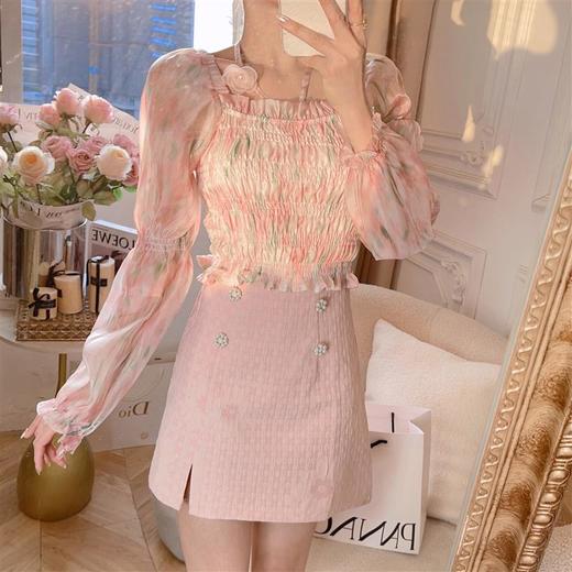 张心子【梵高油画】法式温柔风设计感长袖雪纺衫女2023夏新款上衣 U2303004 商品图1