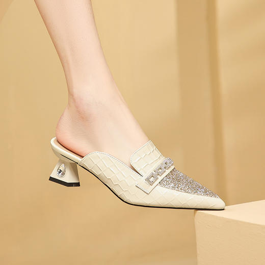 优雅百搭，尖头真皮中跟凉拖XL568 商品图0