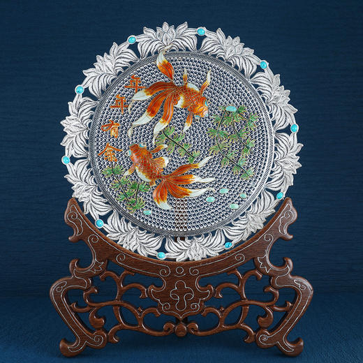 子佩集S999银手工银花丝【年年有余花丝盘】摆件大师工坊原创设计【YZBBJ002】2303 商品图0