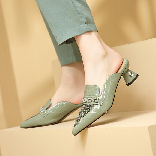 优雅百搭，尖头真皮中跟凉拖XL568 商品图6