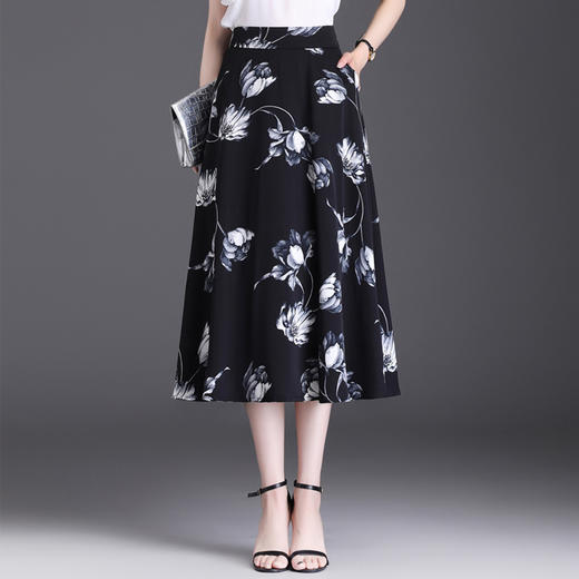 印花半身夏季新款A字裙，时尚气质女装中长裙高腰口袋裙MYX-5822 商品图1