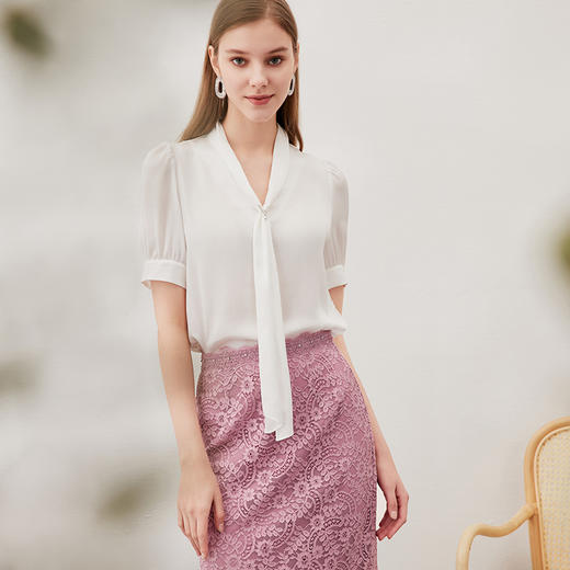 EITIE爱特爱夏季新款通勤职业百搭显瘦飘带小上衣7013709 商品图2