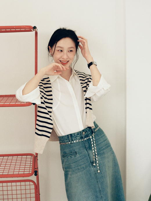 Even Vintage | 百搭天丝般质感直角肩白衬衫女圆弧分割收腰衬衣 商品图2