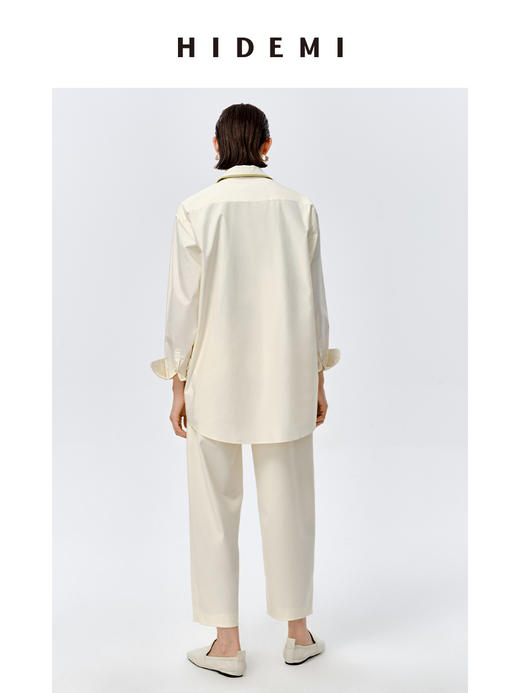 HIDEMI极简设计感白色牛油果绿镶嵌拼色款口袋廓形衬衫 商品图11
