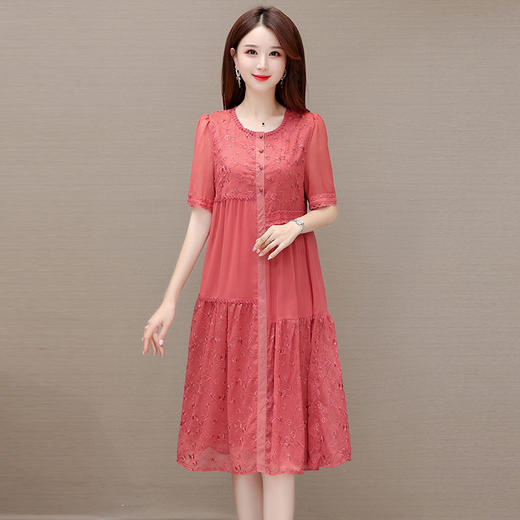 重工刺锈花裙子，夏季新款短袖裙结结中长款宽松休闲裙QYM-XY-23HDA30-Y 商品图5