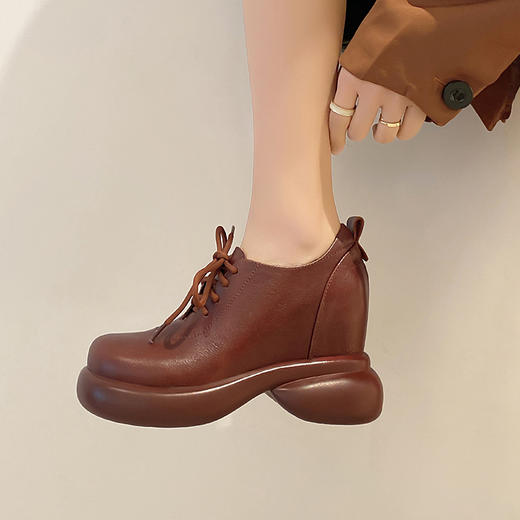 舒适百搭，纯色真皮圆头厚底内增高单鞋HX-33-332 商品图7