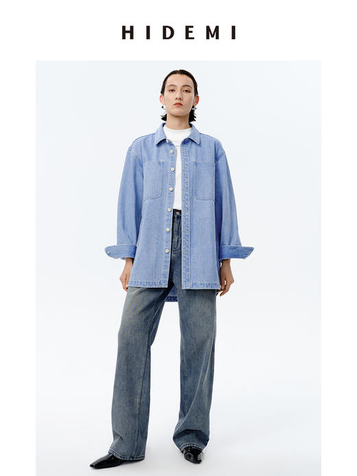 HIDEMI 可再生丹宁环保系列水洗口袋廓形牛仔衬衫外套 商品图2