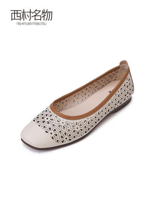 西村名物2023夏季新款简约羊皮软底洞洞鞋休闲通勤镂空单鞋13371 商品图1