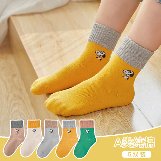 【5双装】史努比春秋款卡通拼色儿童宝宝袜子舒适男女童中筒棉袜 商品图2