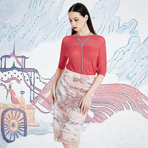 海棠红针织衫2E5923---云浮景山--《洛神赋》 商品图0