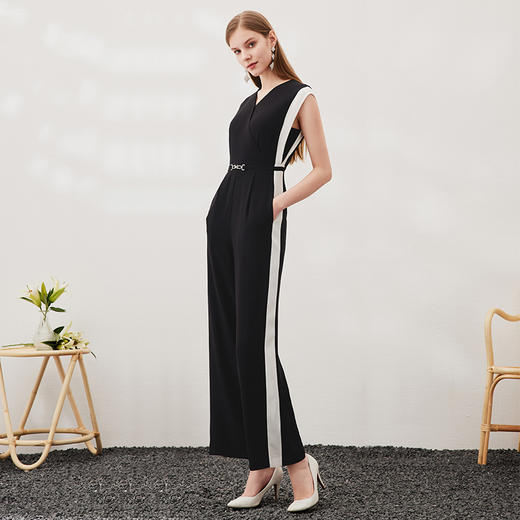 EITIE爱特爱夏季新款时尚通勤百搭无袖收腰连体裤长裤女6907638 商品图1