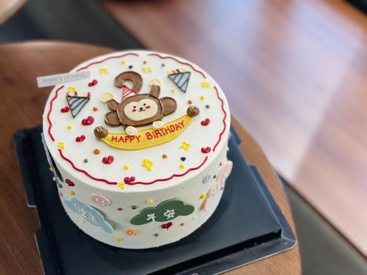 手绘小猴子翻糖祝福奶油生日蛋糕 商品图0