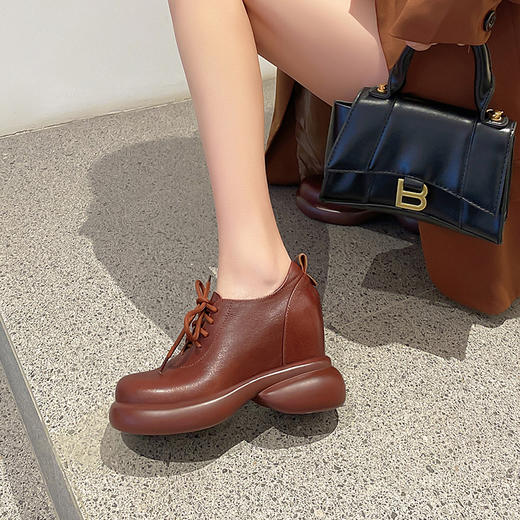 舒适百搭，纯色真皮圆头厚底内增高单鞋HX-33-332 商品图6