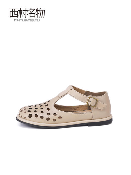 西村名物2023夏季新款透气镂空单鞋女牛皮革平底舒适洞洞鞋13381 商品图2