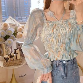 张心子【梵高油画】法式温柔风设计感长袖雪纺衫女2023夏新款上衣 U2303004