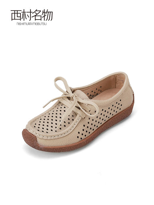 西村名物2023夏季新款真皮镂空单鞋女软底防滑舒适洞洞鞋13331 商品图1