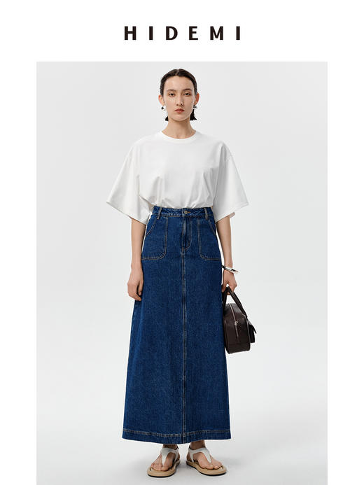 HIDEMI 可再生丹宁环保系列水洗口袋A字牛仔半身裙 商品图6