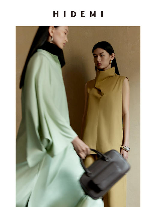 HIDEMI 芸豆绿设计感水袖极简廓形不易皱连衣长裙 商品图5