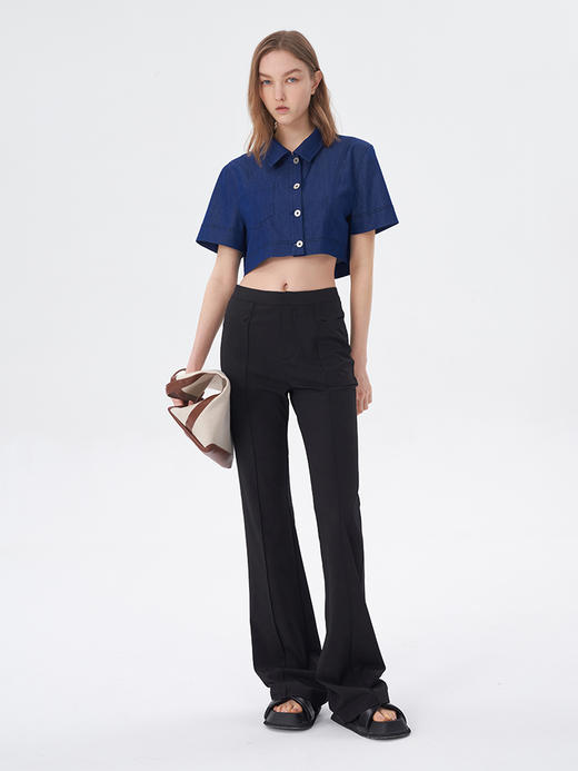 Self Who2023夏新品仿牛仔小个子宽松短袖衬衫女休闲简约百搭上衣 商品图3