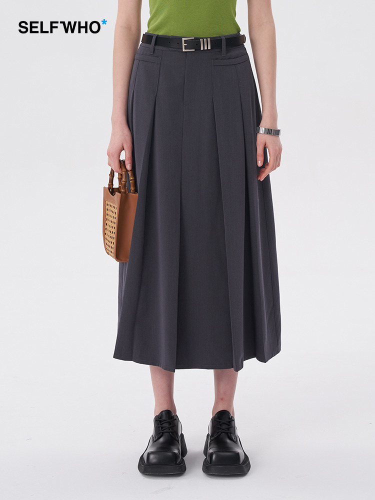 Self Who2023夏季新款裙子百褶裙高腰显瘦a字裙中长款chic半身裙