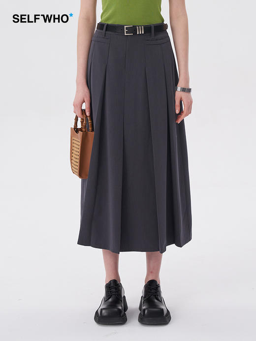 Self Who2023夏季新款裙子百褶裙高腰显瘦a字裙中长款chic半身裙 商品图0