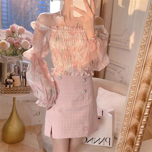 张心子【梵高油画】法式温柔风设计感长袖雪纺衫女2023夏新款上衣 U2303004 商品图3