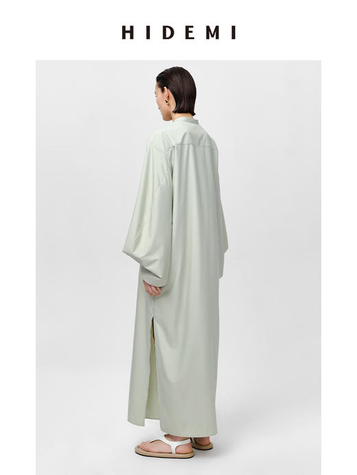 HIDEMI 芸豆绿设计感水袖极简廓形不易皱连衣长裙 商品图11