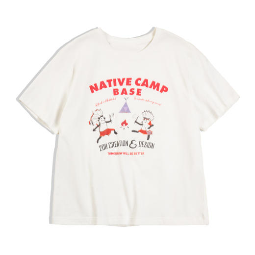 马登女装 美式复古印花短袖纯棉透气宽松上衣设计感个性圆领t恤春 商品图5