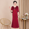 WX-8819醋酸旗袍酒红色婚宴中长款显瘦大码连衣裙夏季 商品缩略图2