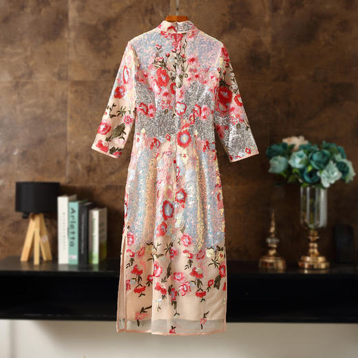 春夏中式立领，七分袖亮珠片时尚改良版女连衣裙刺绣花旗袍裙ZSM-230325 商品图4
