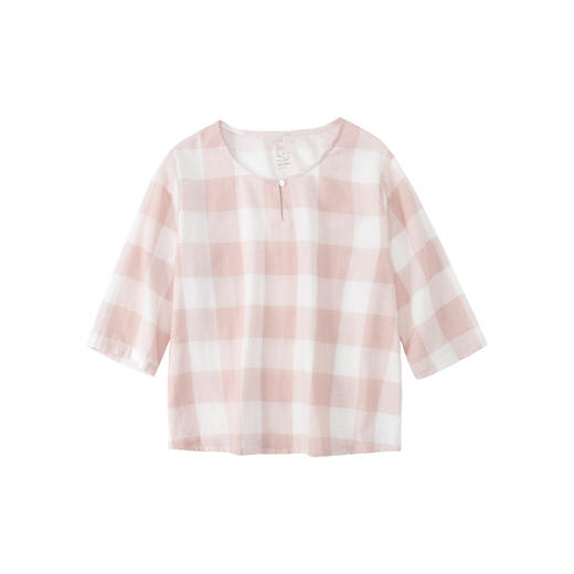 【双层纱千鸟格家居服】双层纱家居服女士七分袖家居服套装全棉格纹套头睡衣 商品图6