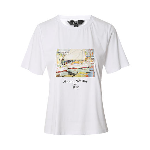 EITIE爱特爱夏季新款时尚百搭打底舒适弹力圆领印花T恤女6902602 商品图5