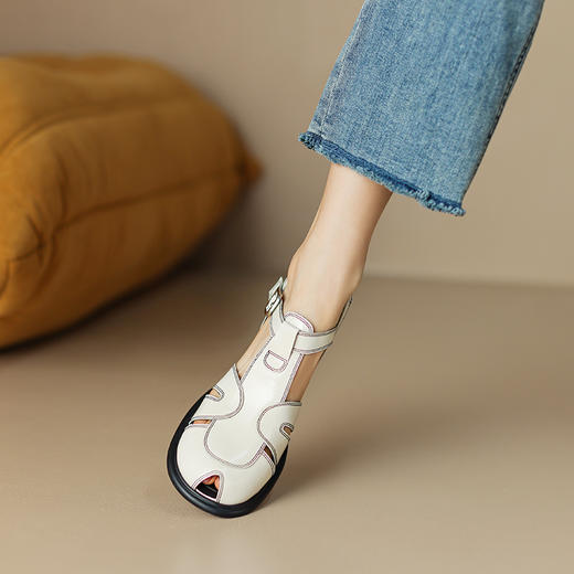 春季新款，里外全皮镂空粗跟凉鞋HCY-3407 商品图2