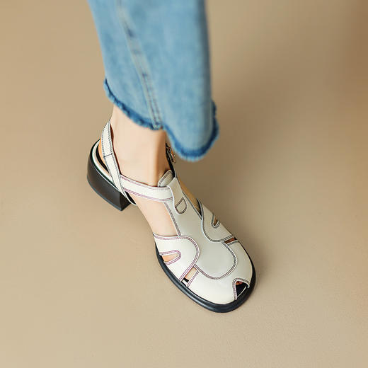 春季新款，里外全皮镂空粗跟凉鞋HCY-3407 商品图3