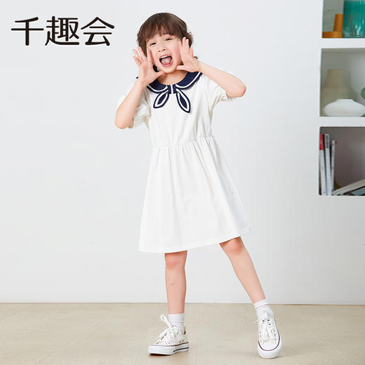 【连衣裙】千趣会童装儿童夏款女童时尚潮流海军领棉质短袖连衣裙9000143 商品图2