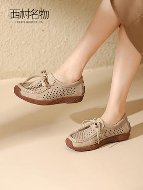 西村名物2023夏季新款真皮镂空单鞋女软底防滑舒适洞洞鞋13331