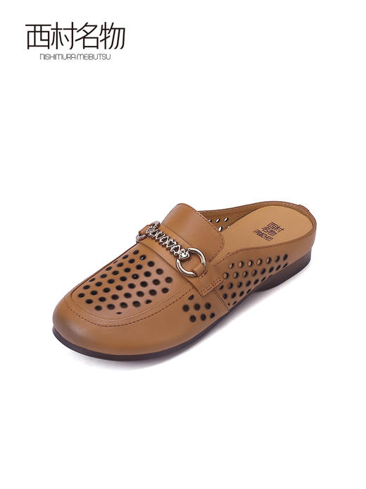 西村名物2023夏季新款包头拖鞋镂空牛皮时尚外穿百搭穆勒鞋13361 商品图0