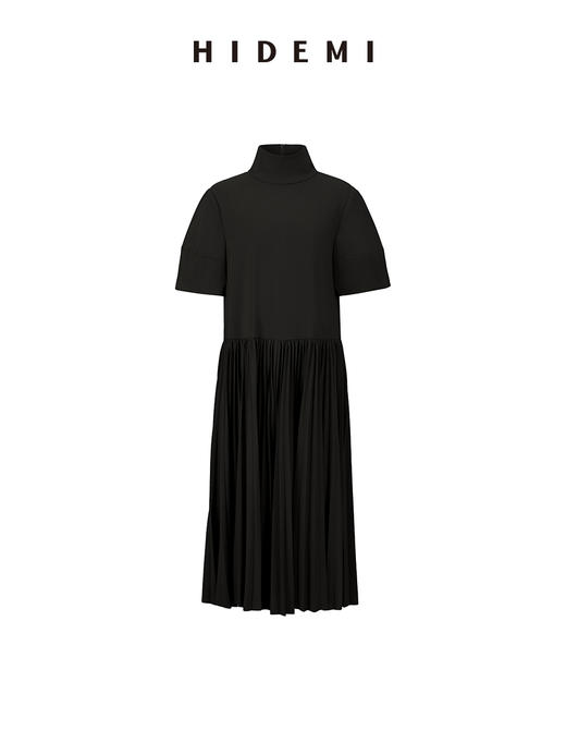 HIDEMI极简设计感廓形袖百褶连衣裙 卡其色/黑色 商品图13