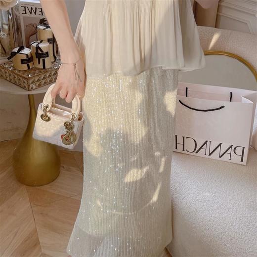 张心子【冰河碎片】法式名媛风亮片半身裙女2023夏季新款中长款裙 U2302103 商品图0