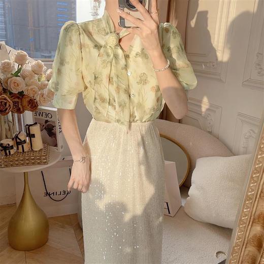 张心子【冰河碎片】法式名媛风亮片半身裙女2023夏季新款中长款裙 U2302103 商品图2