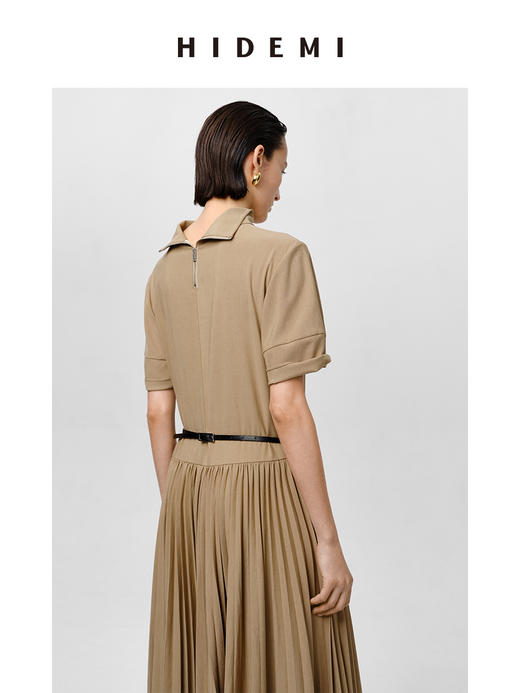 HIDEMI极简设计感廓形袖百褶连衣裙 卡其色/黑色 商品图6