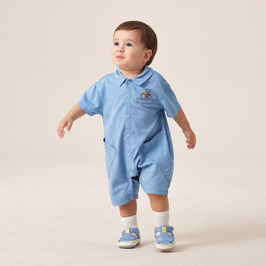 【商场同款】英氏宝宝连体衣夏季新款男宝哈衣帅气短袖爬服 商品图1
