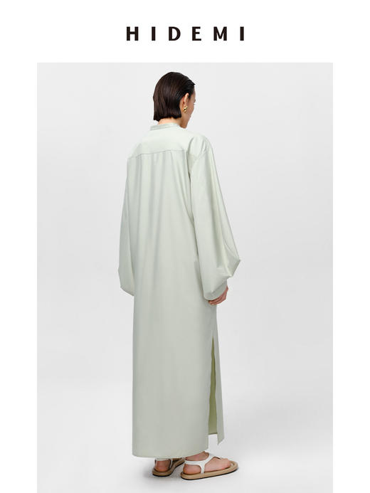 HIDEMI 芸豆绿设计感水袖极简廓形不易皱连衣长裙 商品图8