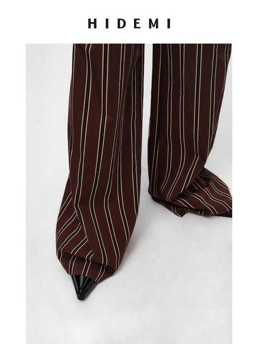 HIDEMI条纹色织水洗棉衬衫套装 衬衫/阔腿裤 姜黄色/棕色 商品图6