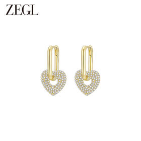 ZEGL复古爱心耳环女小众设计感高级耳钉耳扣2023年新款潮金色耳饰