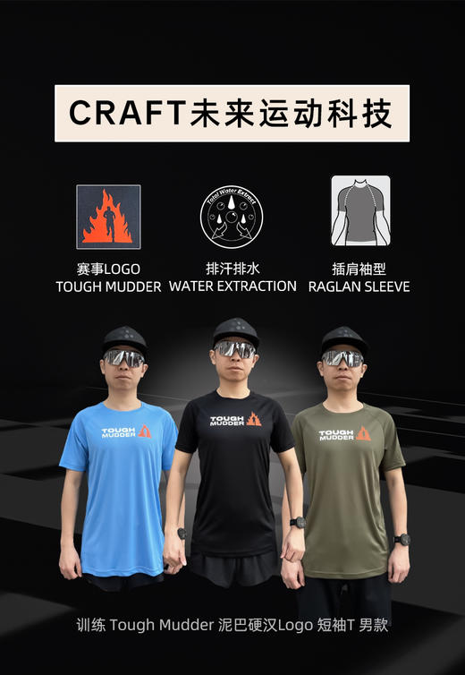 23新款CRAFT 训练 Tough Mudder 泥巴硬汉 联名款Logo运动短䄂T男 商品图0