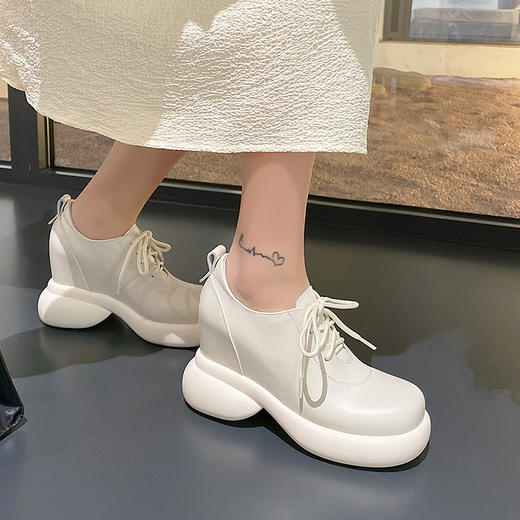 舒适百搭，纯色真皮圆头厚底内增高单鞋HX-33-332 商品图3